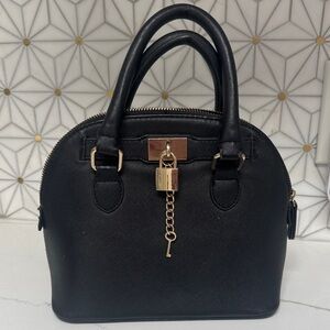 Aldo Black Dome Satchel with Gold Padlock Accent